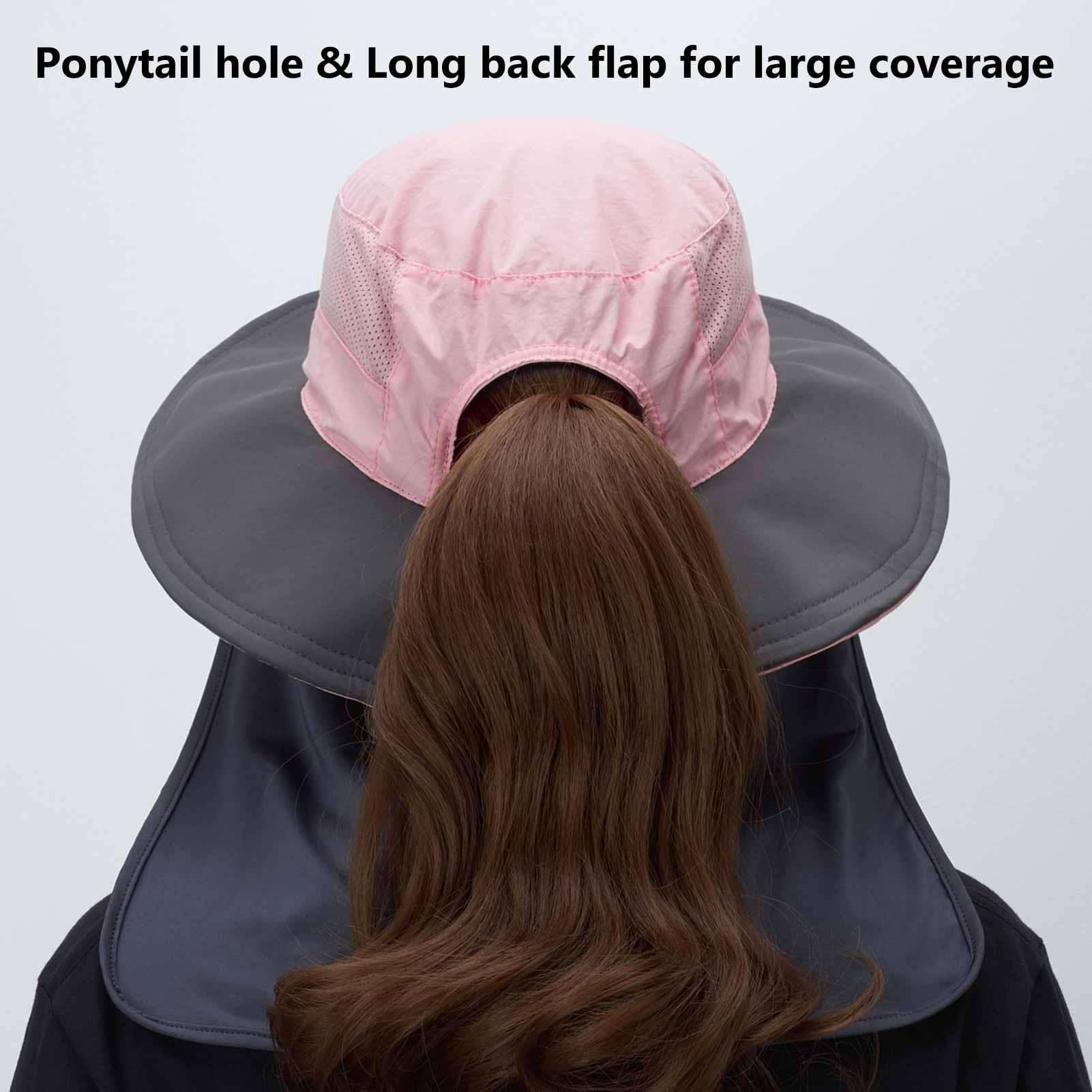 HSELL Womens UV Protection Wide Brim Sun Hats Cooling Mesh Ponytail Hole Cap  Foldable Travel Outdoor Fishing Hat Pink