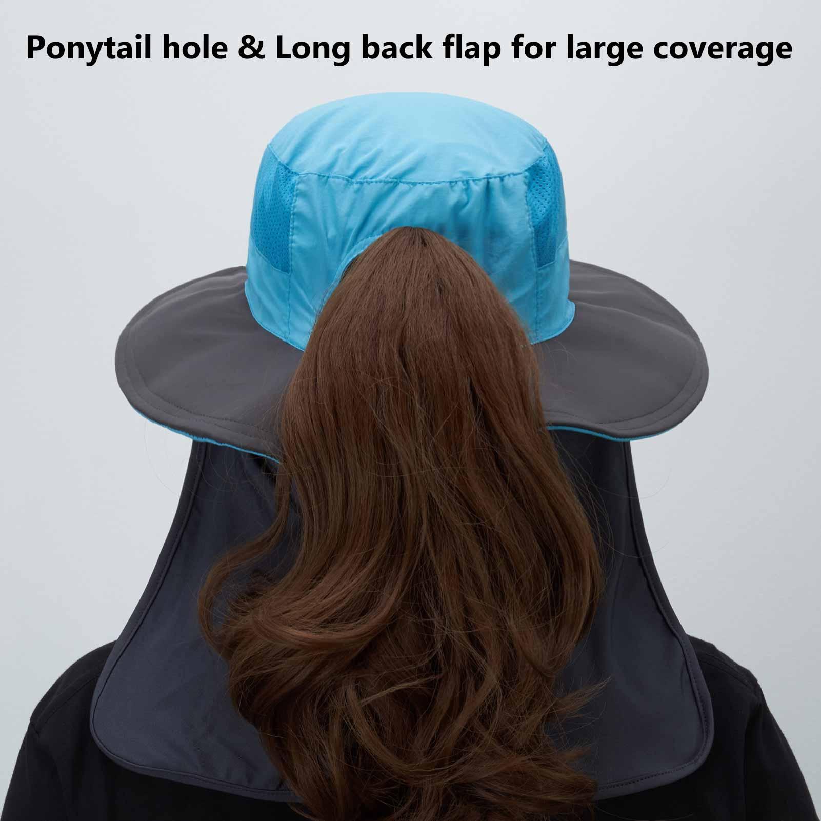 Women's UPF 50+ Sun Hat with Ponytail Hole Neck Flap FH05W, Light Grey/Dark Grey