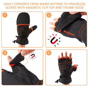Unisex WinteFlex Insulated Convertible Mittens - Bassdash#color_black