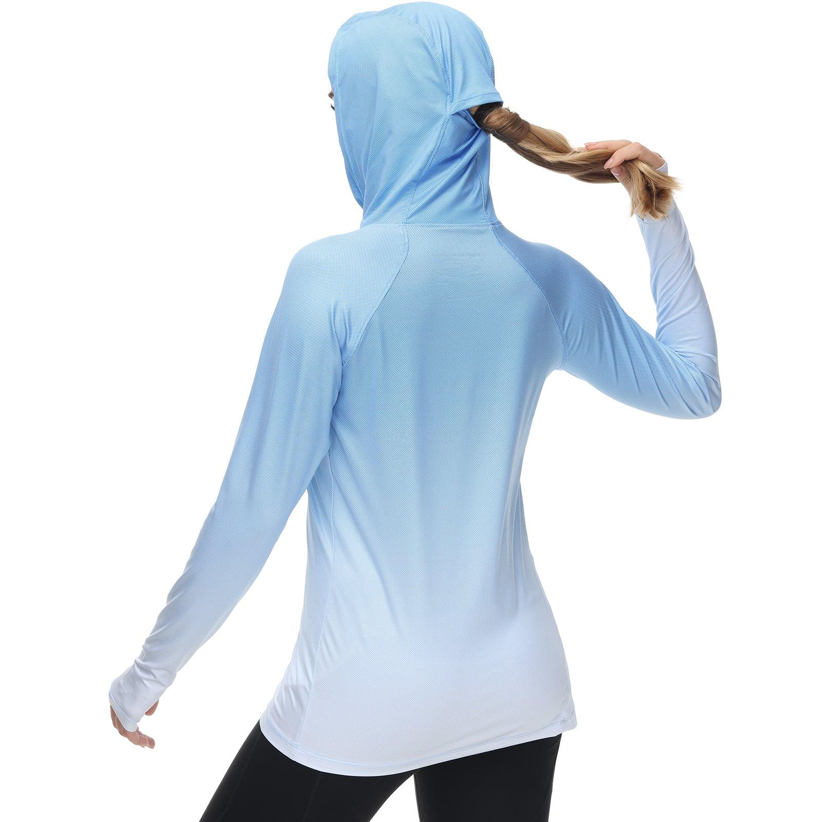 Women's UPF 50+ Fishing Hoodies with Face Mask Thumb Holes FS23W, Grey Spot Gradient / Small