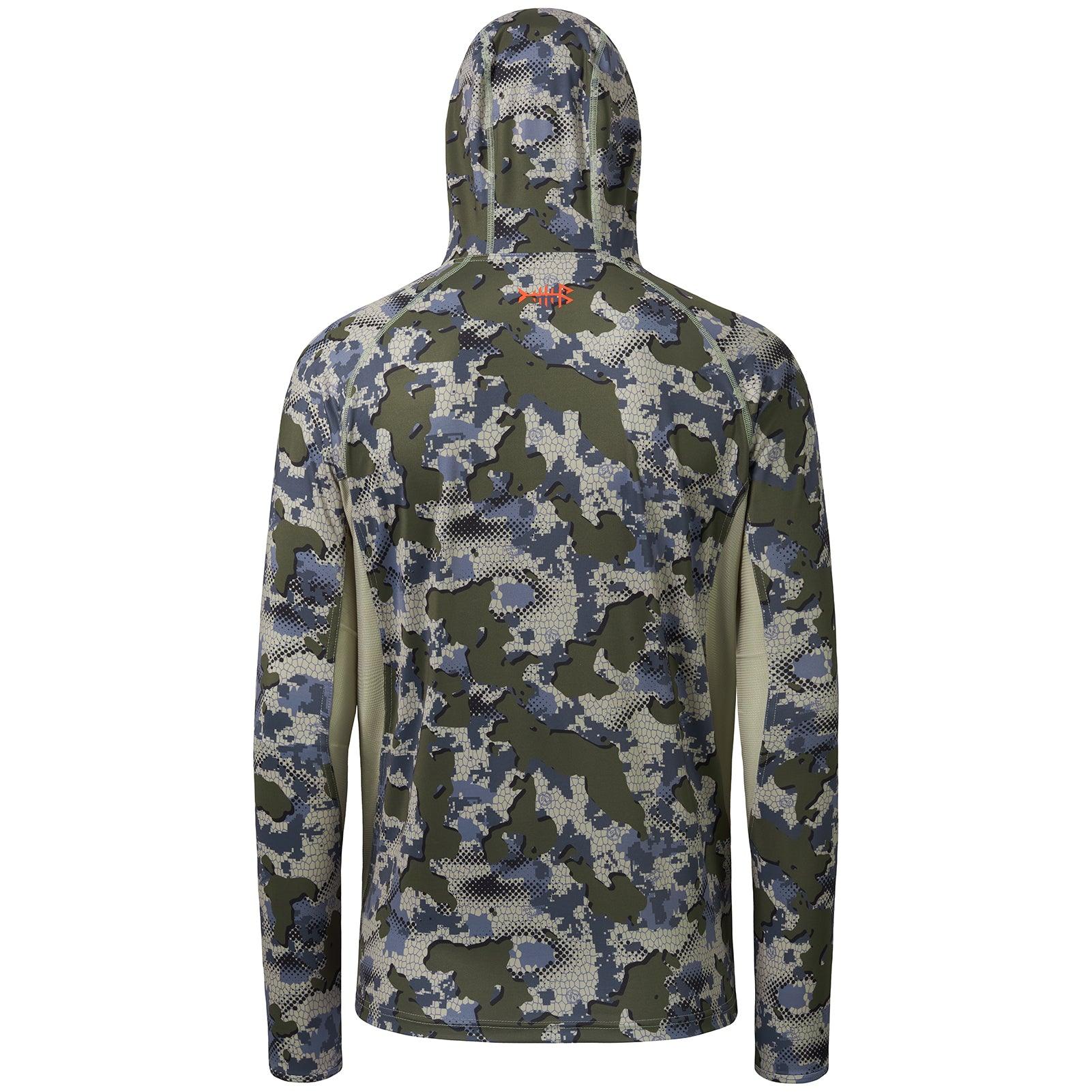 Men's UPF 50+ Long Sleeve Hunting Hoodie with Mask FS06M, Grunge Camo / Medium