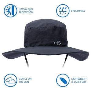 Unisex UPF 50+ Wide Brim Bucket Hat with Detachable Neck Flap FH02 - Bassdash#color_dark-grey