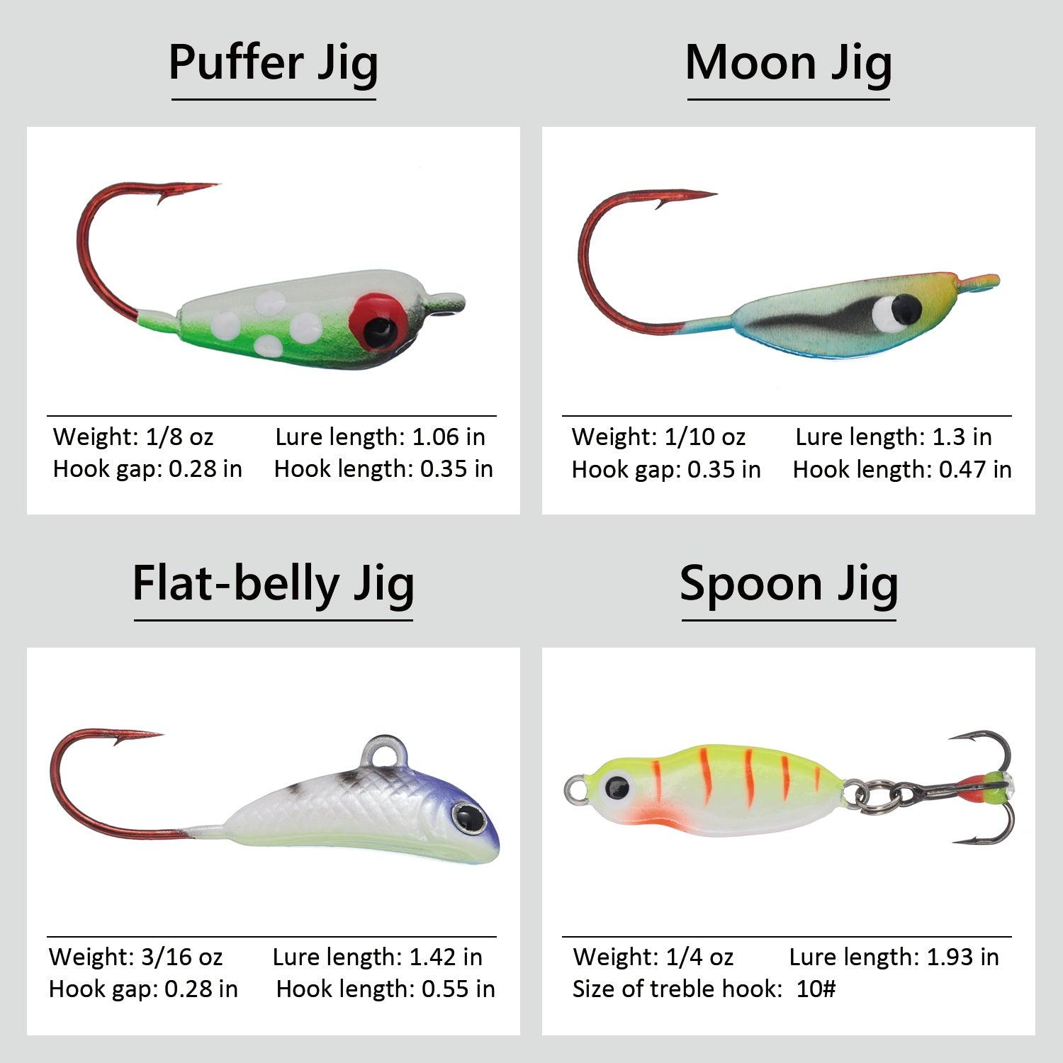 Ice Fishing Lure Kit Glowing Paint Jigs,30 pcs assorted perch/walleye/