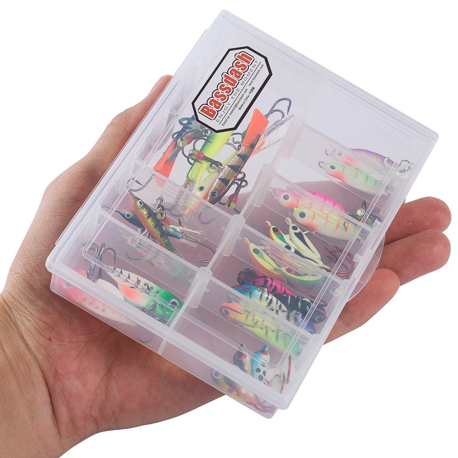 MICRO KIT GLOW-PLASTIC BOX-11 ASSORTED GLOW ICE JIGS-30 PC LURE KIT 