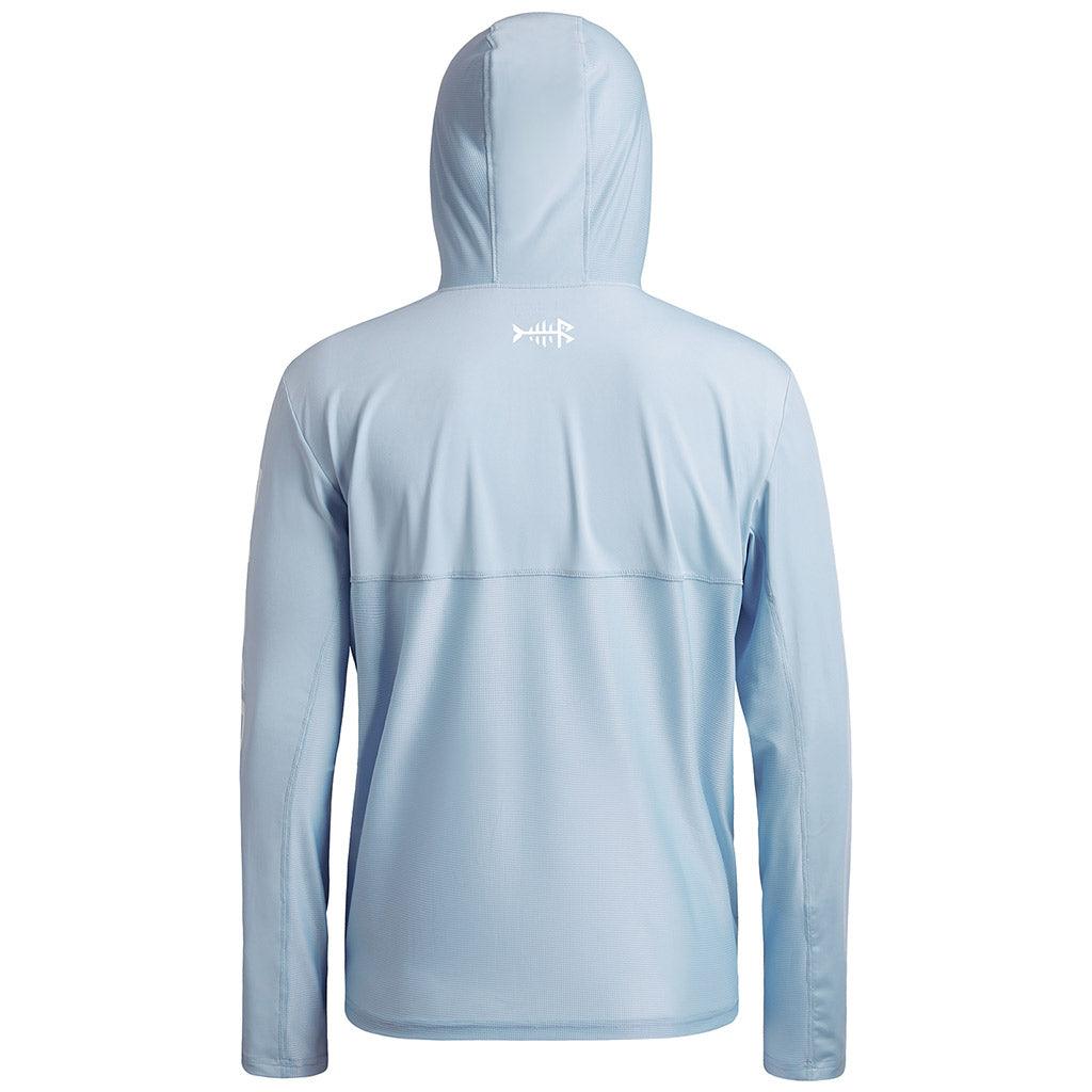 Bassdash UPF 50+ Fishing Hooded Shirt For Men Sun Protection Long Sleeve Performance Hiking Climbing Shirt, Light Steel Blue/White Logo / 3XL