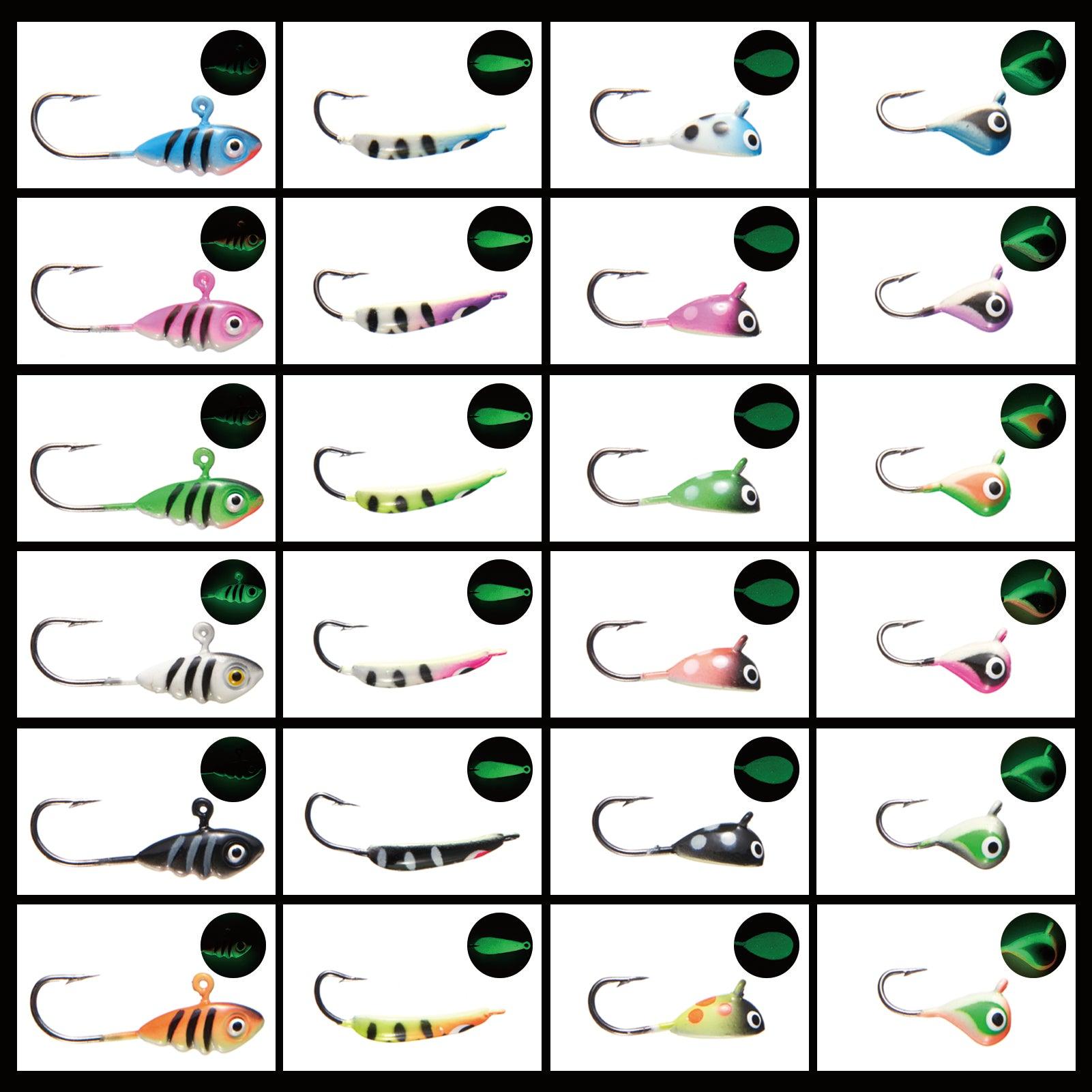 60 Jigs-6pkgs-1.25” GLOW Multi-Color Jigs Ice Fishing Crappie Soft Plastic  Lot