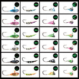 Ice Fishing Lure Kit Glowing Paint Jigs, 24pcs assorted crappie/panfish/perch jigs