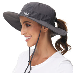 Women's UPF 50+ Sun Hat with Ponytail Hole Neck Flap FH05W - Bassdash