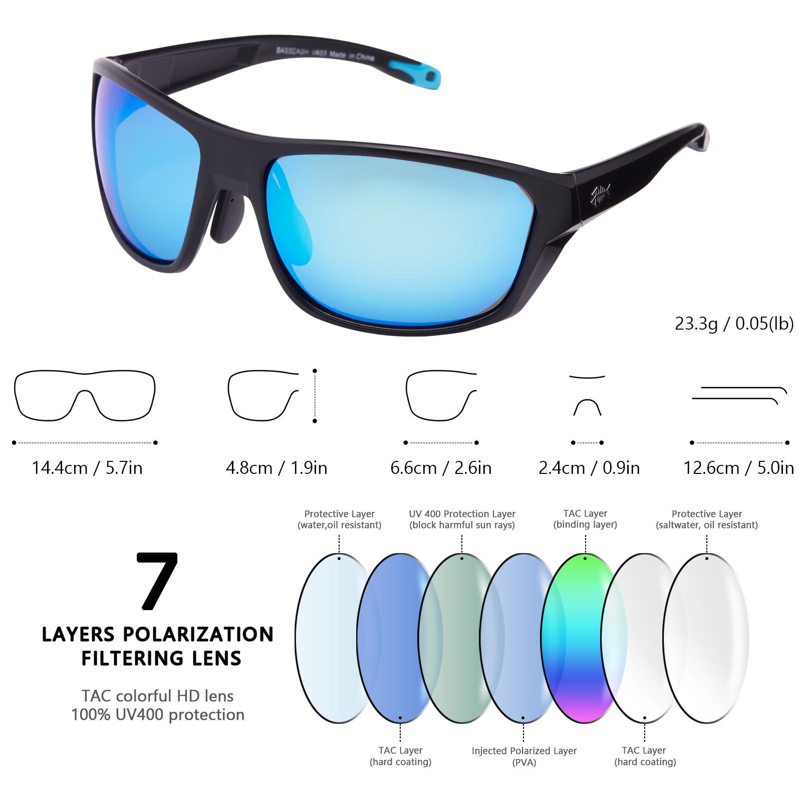 Polarized Fishing Sunglasses for Men Women | Bassdash Fishing Frame - Matte Black & Lens - Ice Blue Mirror