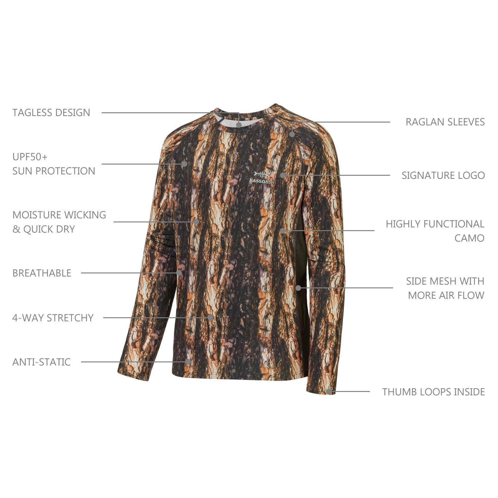 Men's UPF 50+ Camo Long Sleeve Hunting Shirt FS13M, Tree Trunk / L