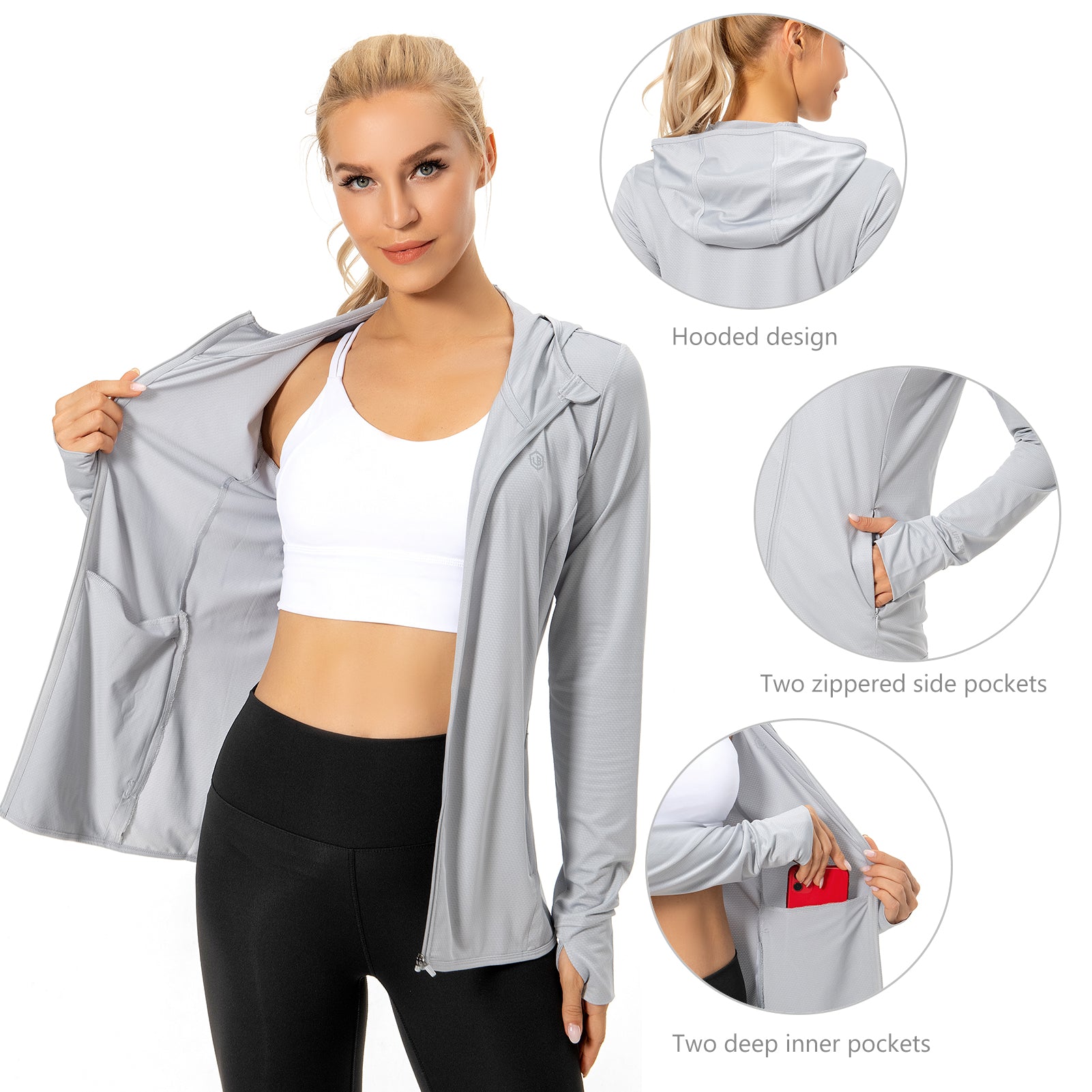 Lightbare Women's UPF 50+ Sun Protection Full Zip Hoodie Jacket
