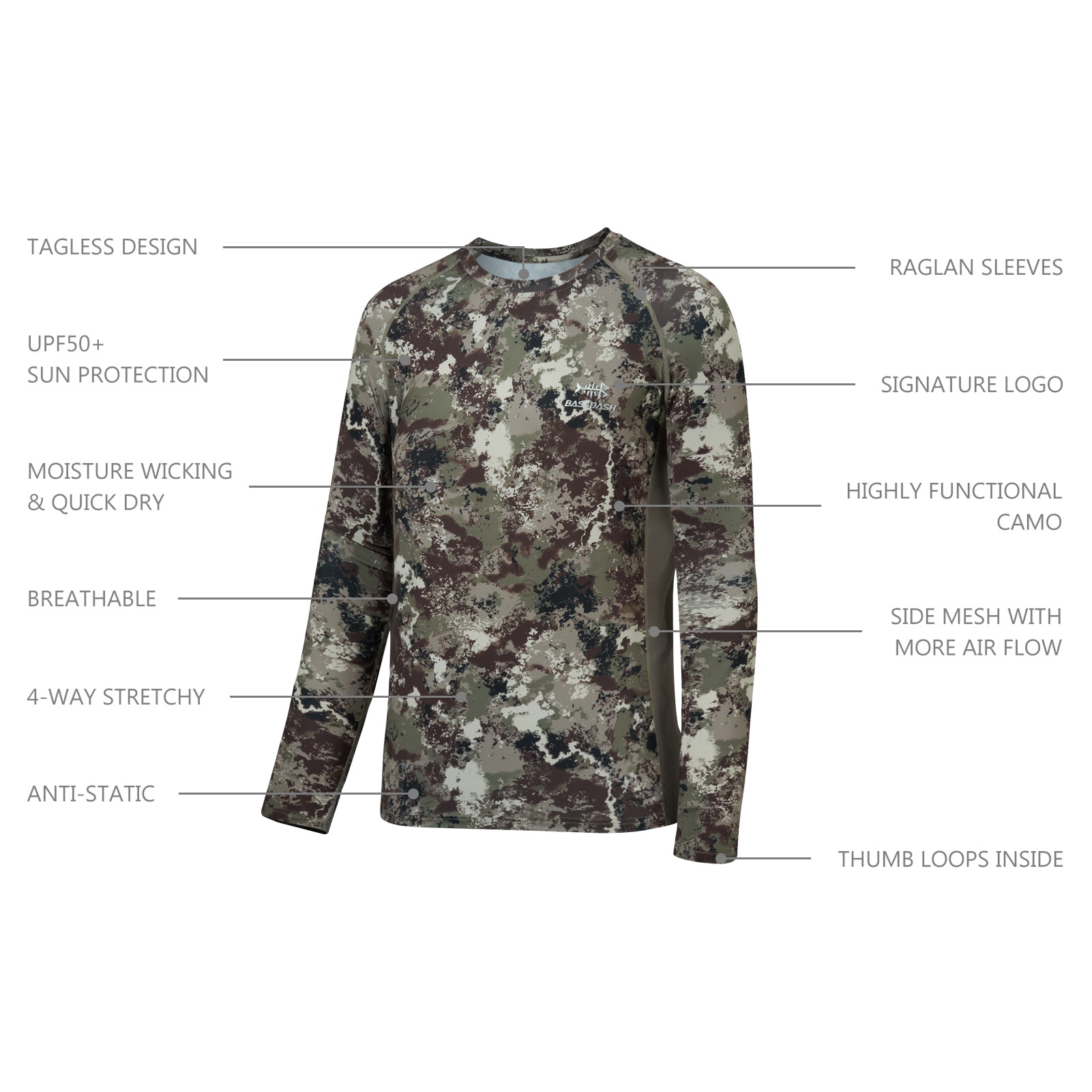 Men's UPF 50+ Camo Long Sleeve Hunting Shirt FS13M