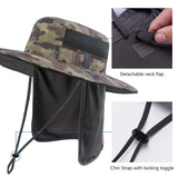 Unisex UPF 50+ Wide Brim Bucket Hat with Detachable Neck Flap FH02