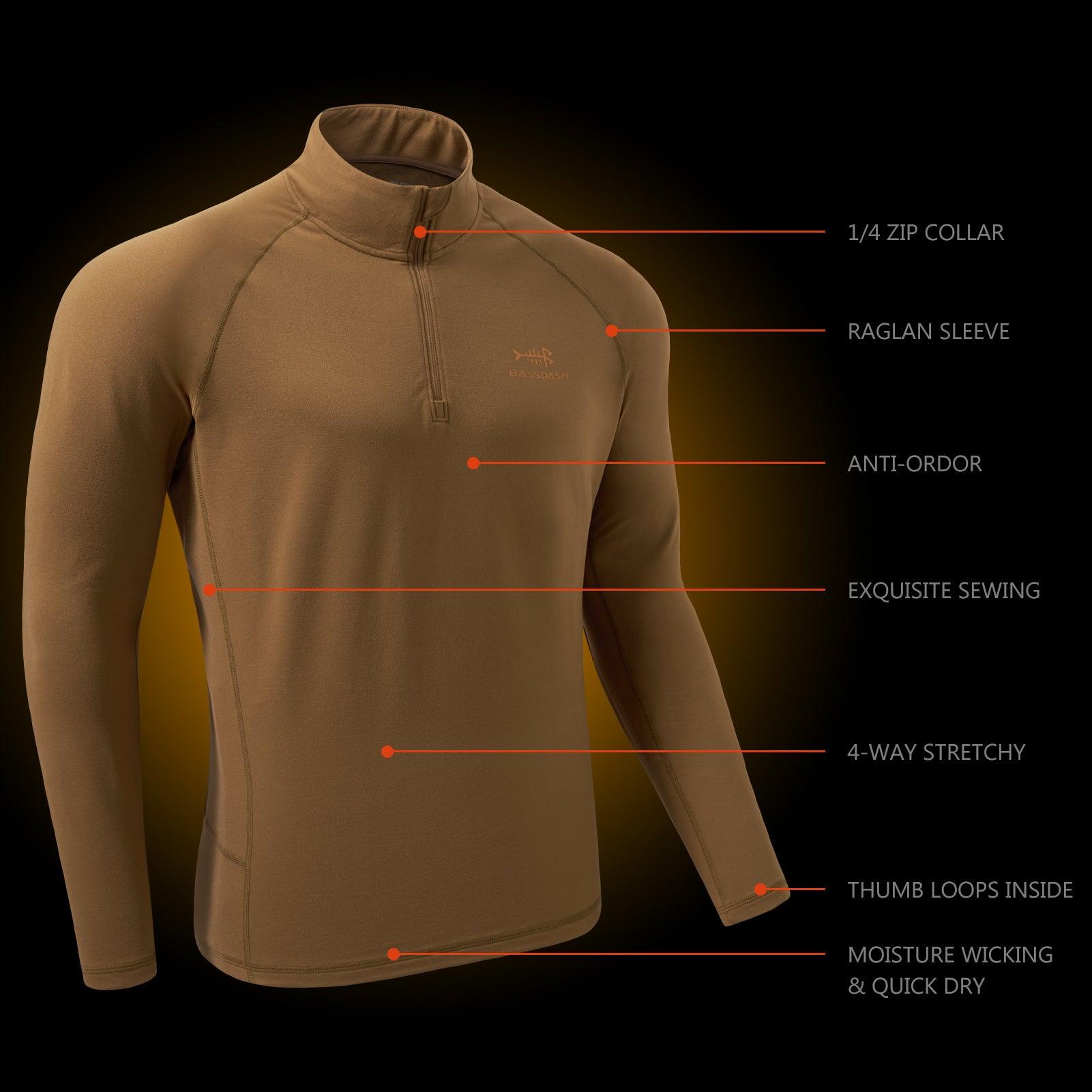 Men's Midweight Thermal Base Layer Shirt 1/4 Zip Pullover FS20M - Bassdash