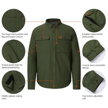 Men’s UPF 50+ Long Sleeve Button Down Hunting Shirt FS23M - Bassdash
