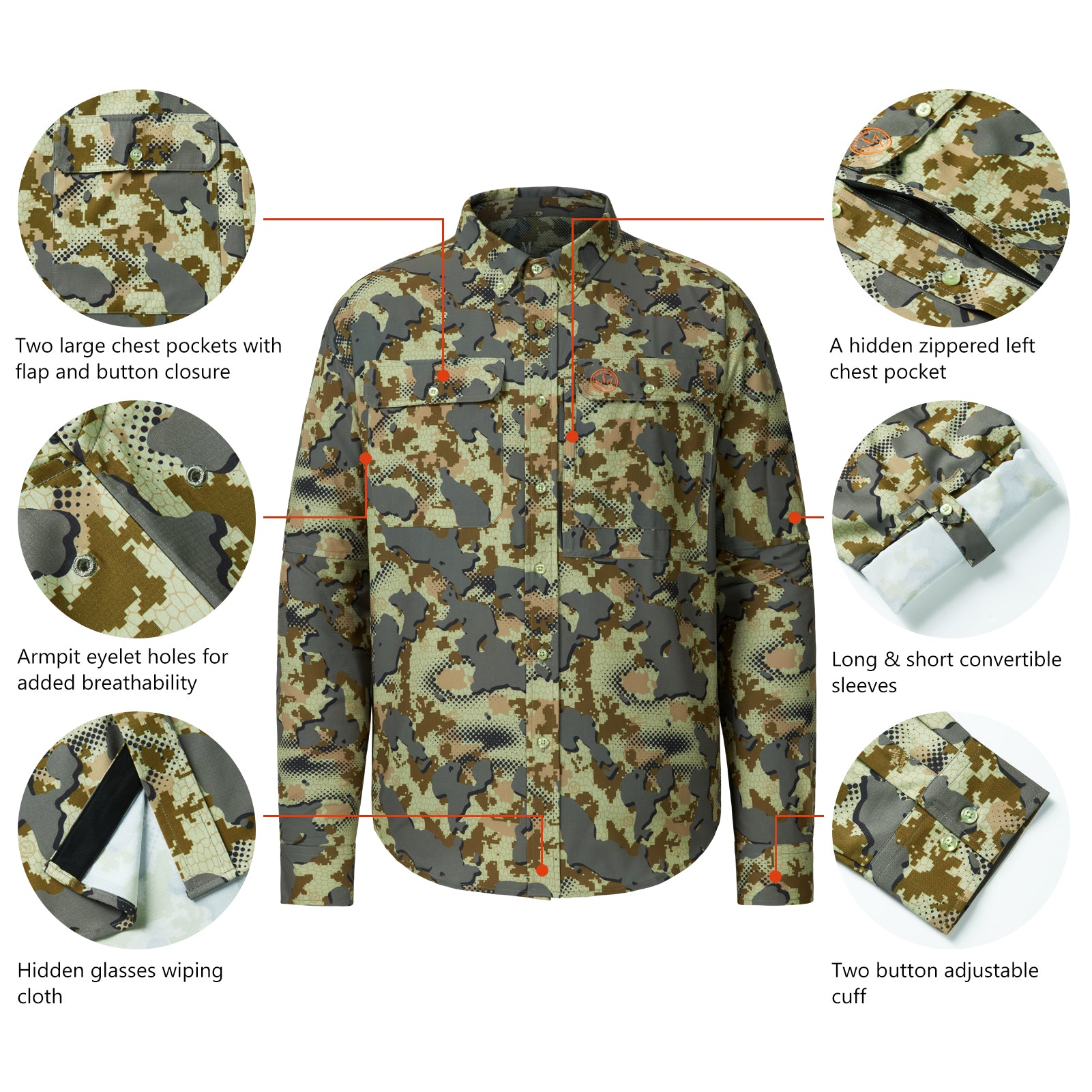 Men’s UPF 50+ Long Sleeve Button Down Hunting Shirt FS23M