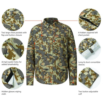 Men’s UPF 50+ Long Sleeve Button Down Hunting Shirt FS23M - Bassdash