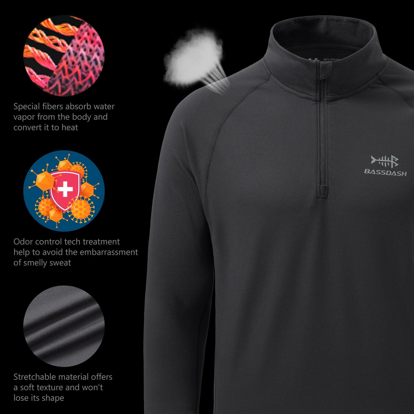 Men's Midweight Thermal Base Layer Shirt 1/4 Zip Pullover FS20M - Bassdash
