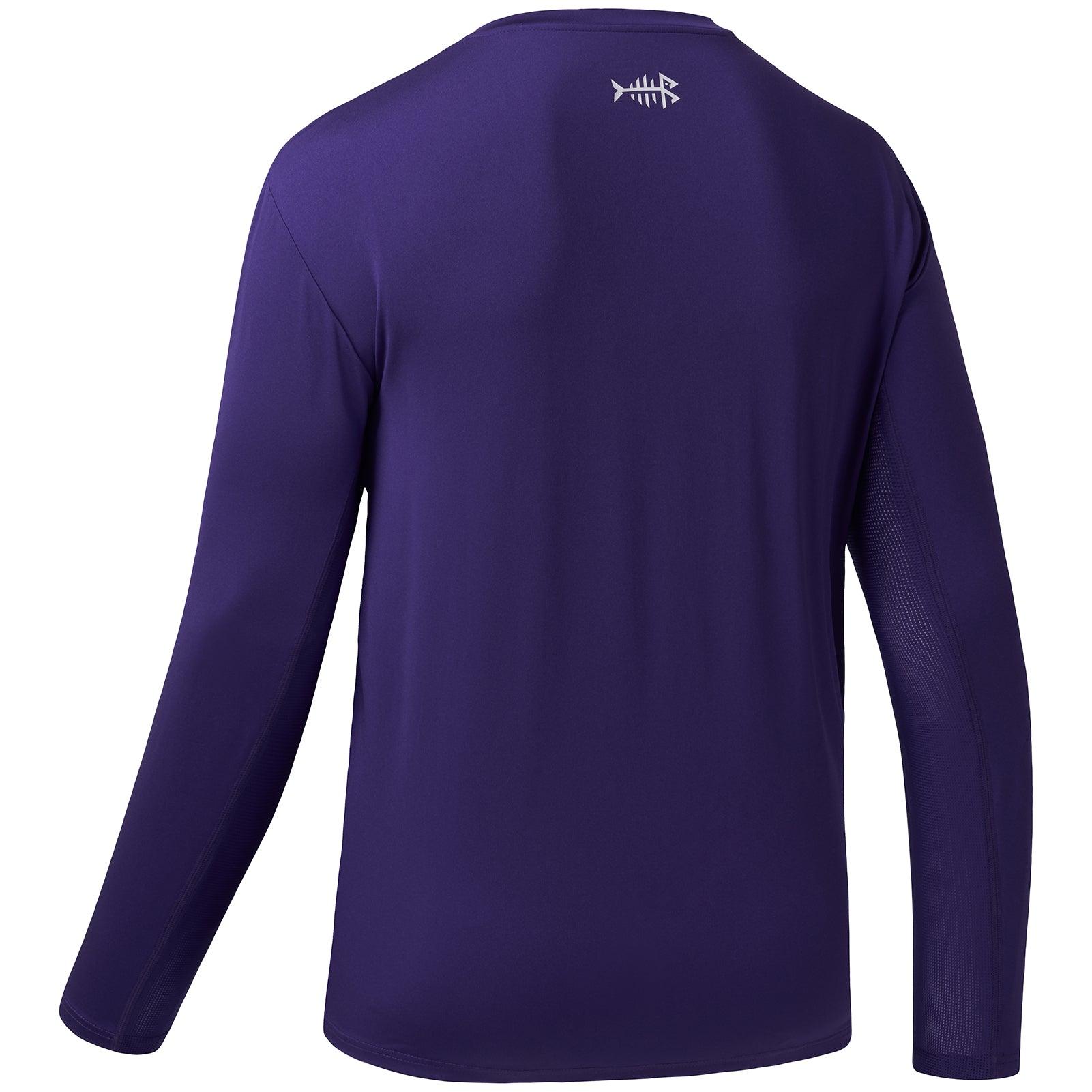 Bassdash Performance Fishing Shirt For Men UPF 50+ Long Sleeve For Fishing Hiking Outdoor Sports, Purple/White Logo / 3XL