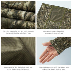 Men's UPF 50+ Long Sleeve Hunting Hoodie with Mask FS06M - Bassdash