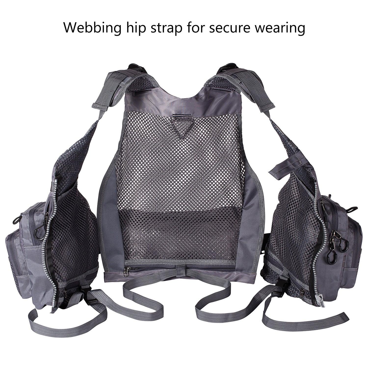 Bassdash Strap Fishing Vest Adjustable for Men and Women for Fly Bass Fishing and Outdoor Activities, Grey, One Size