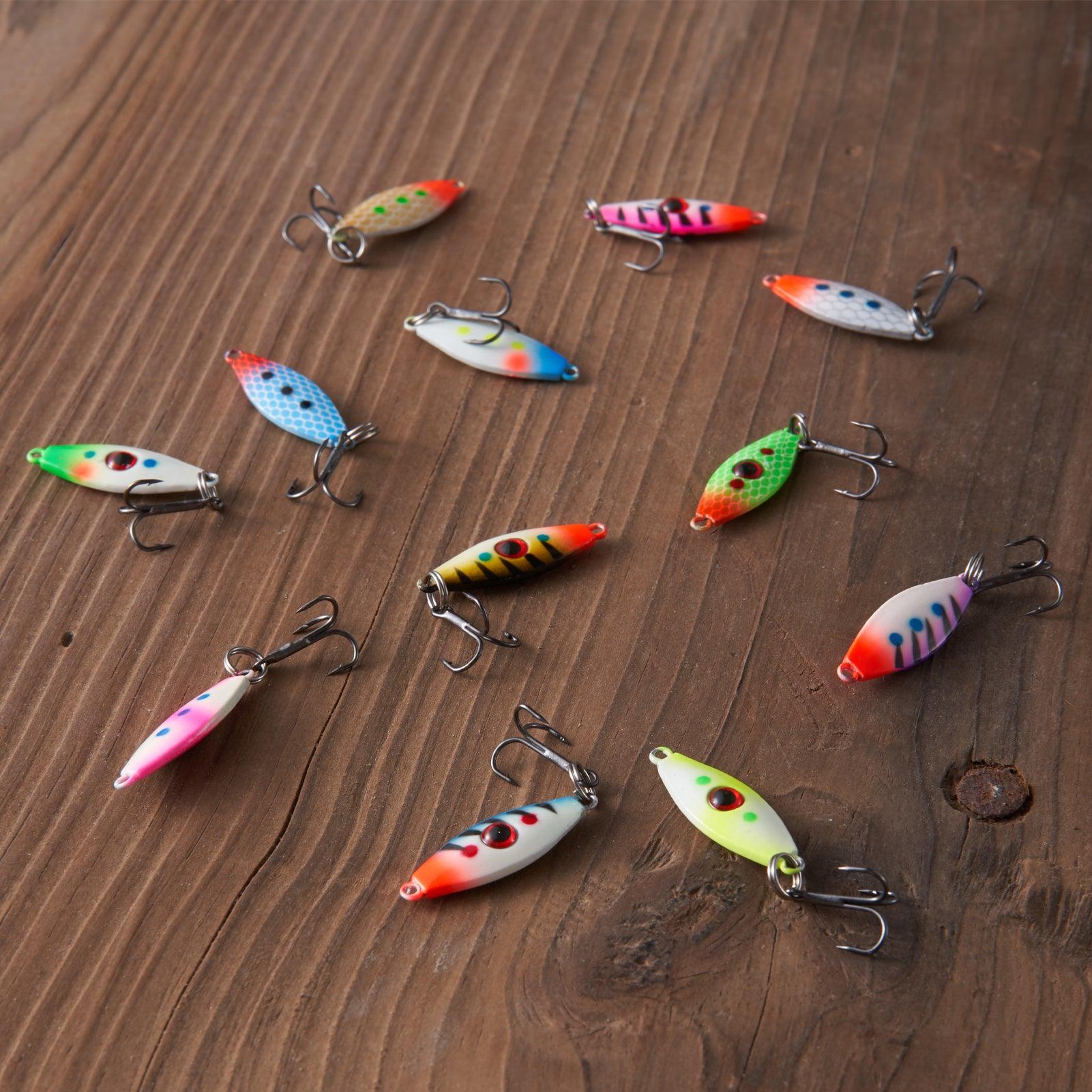 Ice Fishing Lure Kit Glowing Paint Jigs, 12pcs assorted perch/walleye/pike  jigs