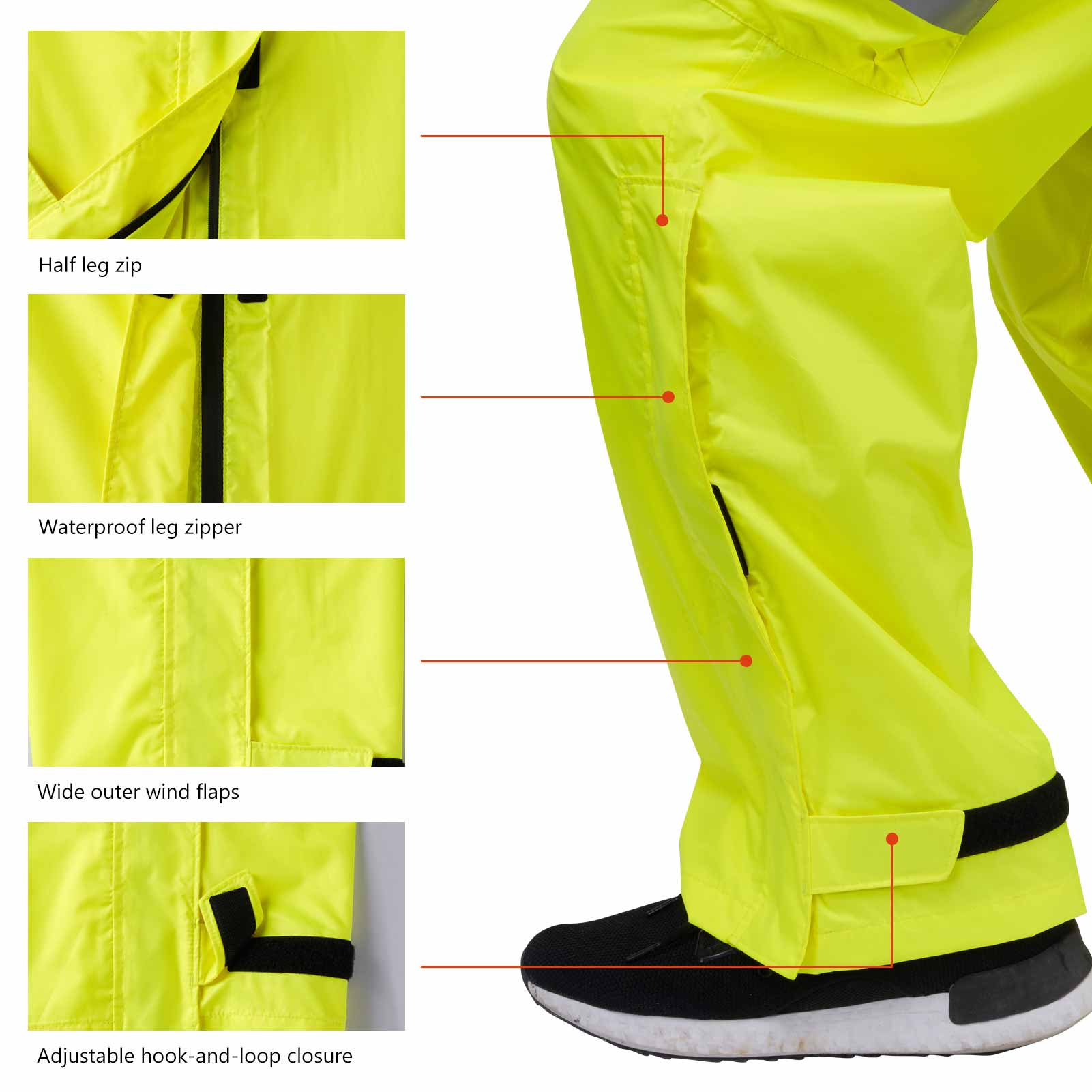 Men’s Complete Breathable Waterproof Rain Pants with 1/2 Zip Legs