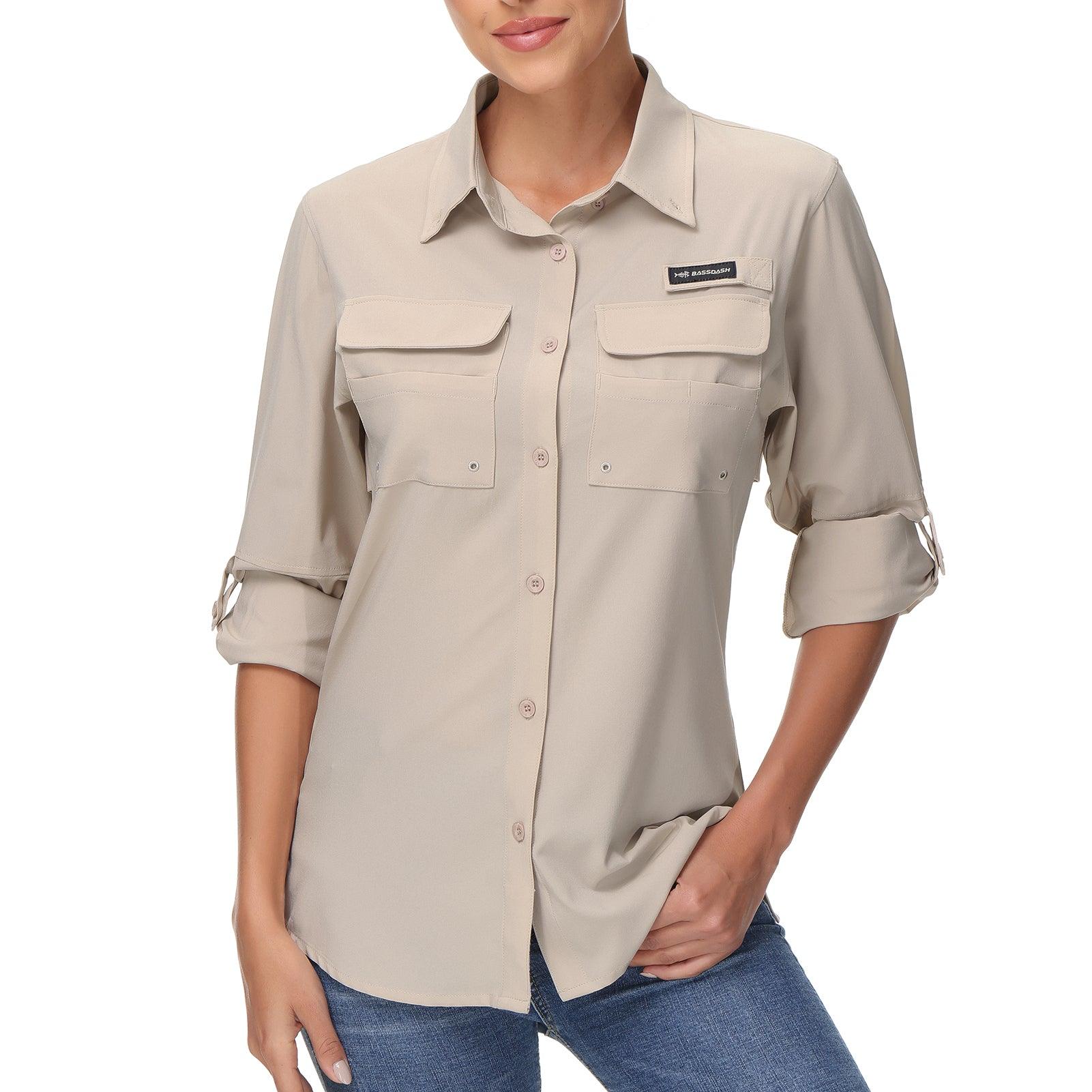 Sun Protection Shirts for Women Button Down | Bassdash Fishing, Khaki / X-Small