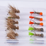 12pcs Barbless Nymphs and Dry Flies for Trout Fishing