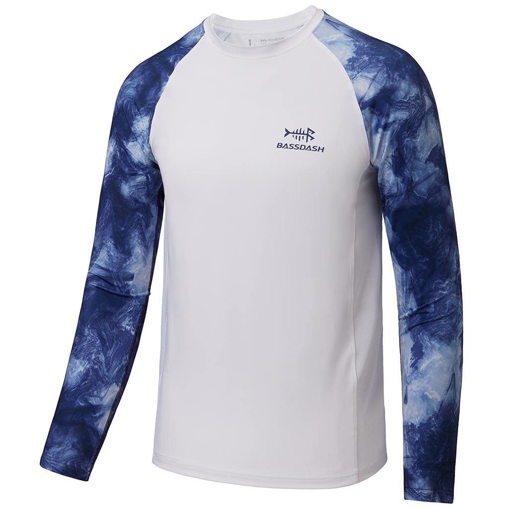 Youth UPF 50+ Camo Long Sleeve Fishing Shirt FS08Y, White/Indigo Watercolor / L