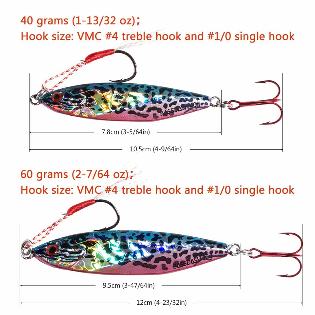 Shadow Vertical Jig Lures 40/60 Grams for Saltwater Freshwater Fishing