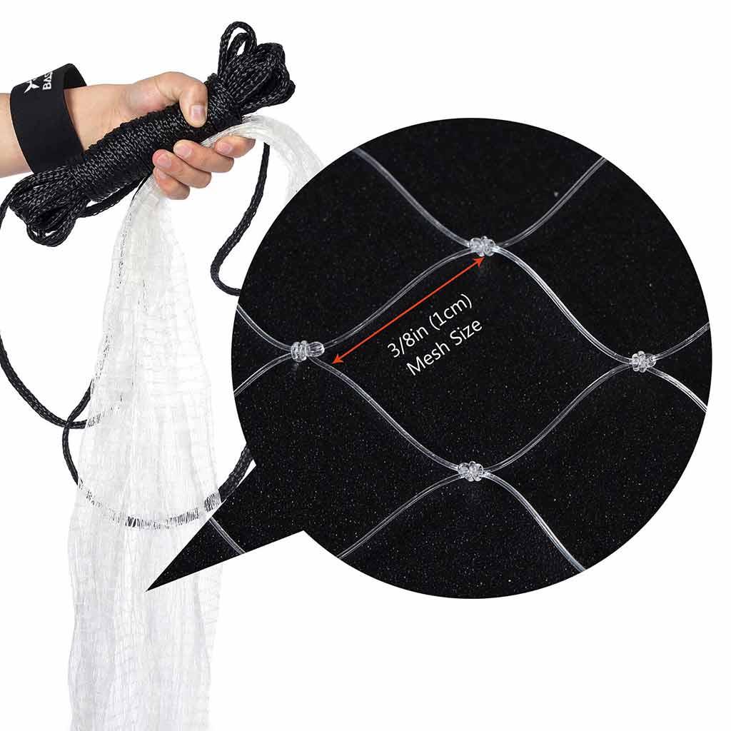 8 fish net Bassdash Fishing Cast Net 3/8-Inch Fishing Net , 1-Pound Per Foot, For Bait Fish With Utility Bucket