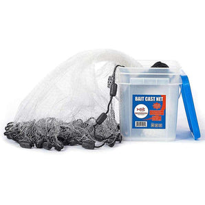 BASSDASH Fishing Cast Net 3/8-Inch Mesh 4ft 6ft 8ft Radius, 1-Pound Per Foot, for Bait Fish with Utility Bucket