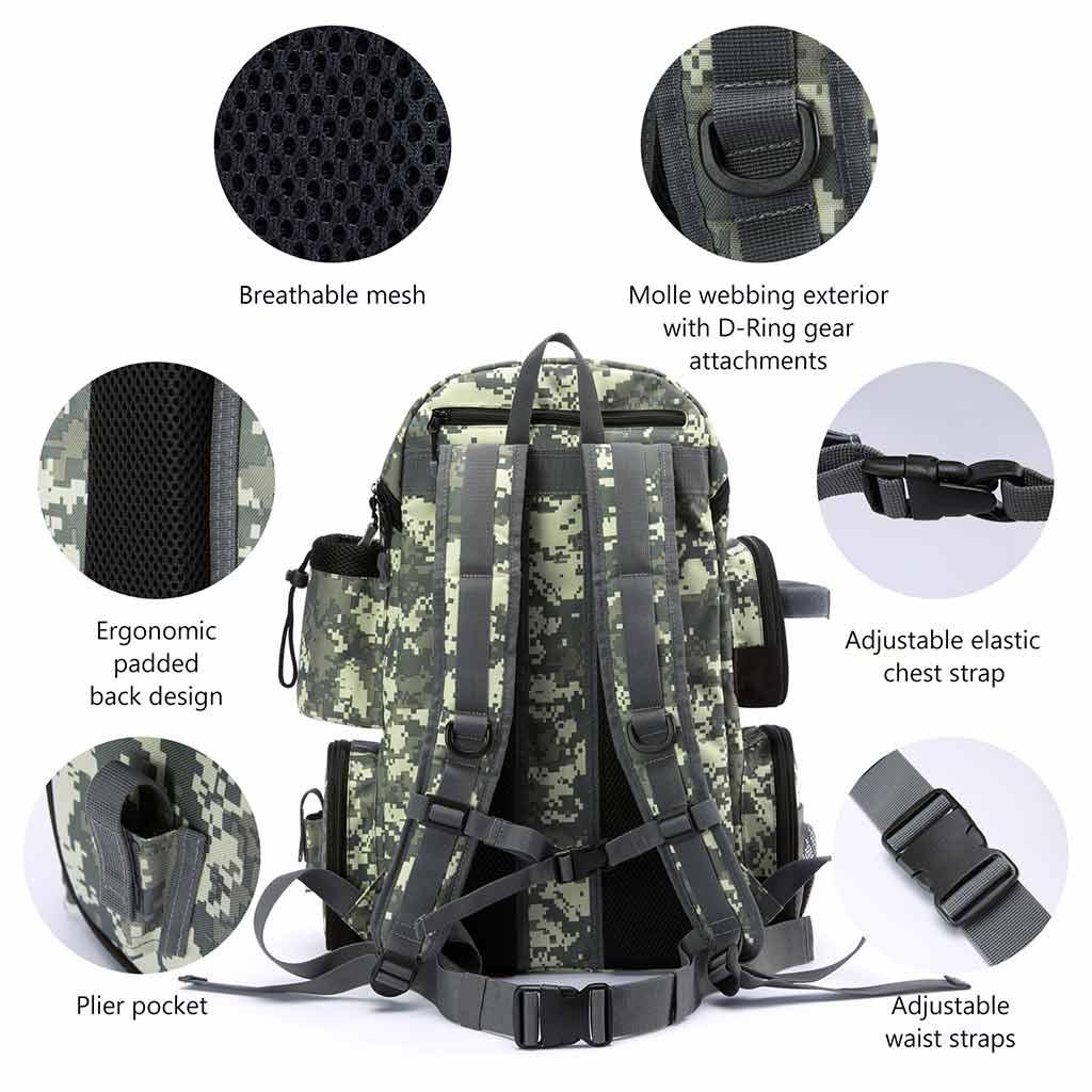 Bassdash Waterproof 3600 Tackle Backpack With Rod Holder Tactical