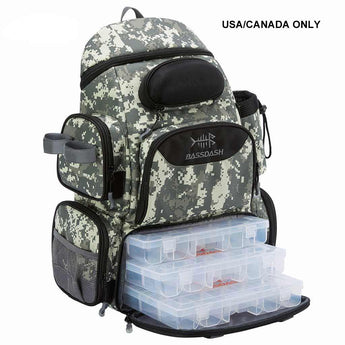 backpack tackle box canada Bassdash Waterproof 3600 Tackle Backpack With Rod Holder Tactical Bag For Fishing Hiking Camping, Camo With 3 Trays