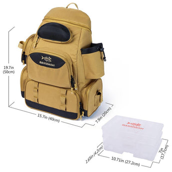 bassdash tackle bag Bassdash Waterproof 3600 Tackle Backpack With Rod Holder Tactical Bag For Fishing Hiking Camping, Khaki With 3 Trays