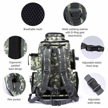 bassdash tackle bag Bassdash Waterproof Fishing Tackle Backpack Rod Holder 3670Tactical Bag, Camo Without Trays