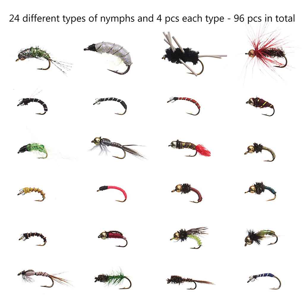 96 Pcs Fly Fishing Lure Assorted Nymphs Kit with Fly Box