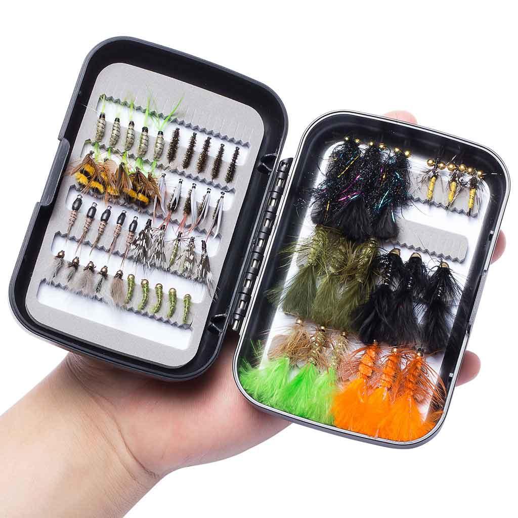 Bassdash Fly Fishing Flies Kit Fly Assortment Trout Bass Fishing with Fly Box, 36/64/72/76/80/96pcs with Dry/Wet Flies, Nymphs, Streamers, Popper