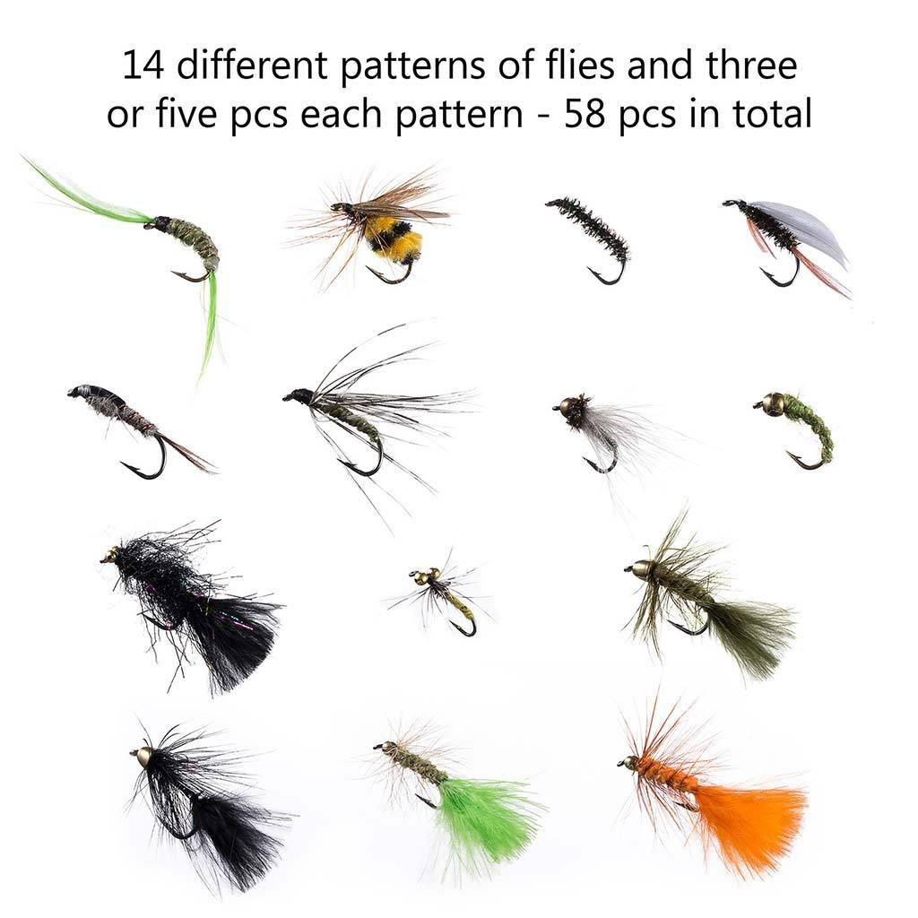 Bassdash Fly Fishing Flies Kit Fly Assortment Trout Bass Fishing with Fly Box, 36/64/72/76/80/96pcs with Dry/Wet Flies, Nymphs, Streamers, Popper