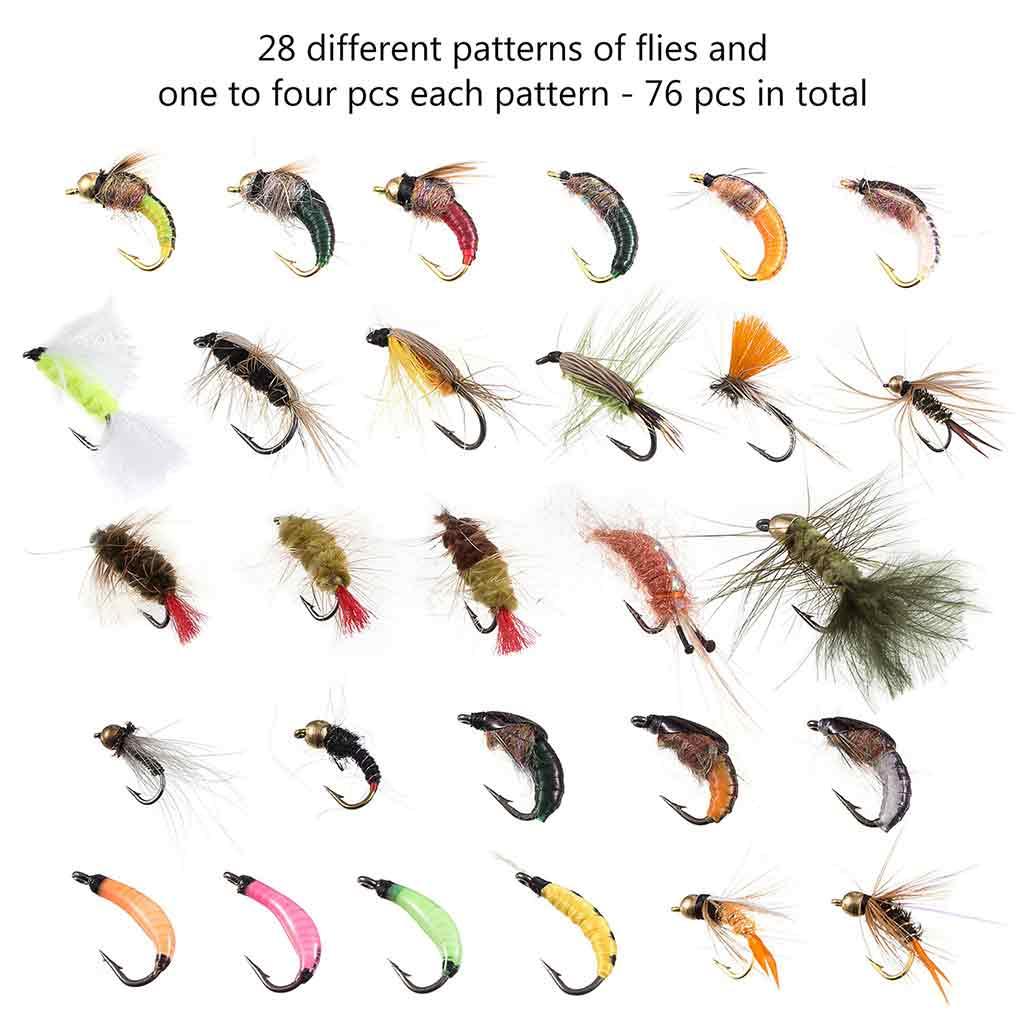 76 Pcs Fly Fishing Lure Trout Flies Kit with Fly Box 76 Pcs Fly Fishing Lure Trout Flies Kit with Fly Box