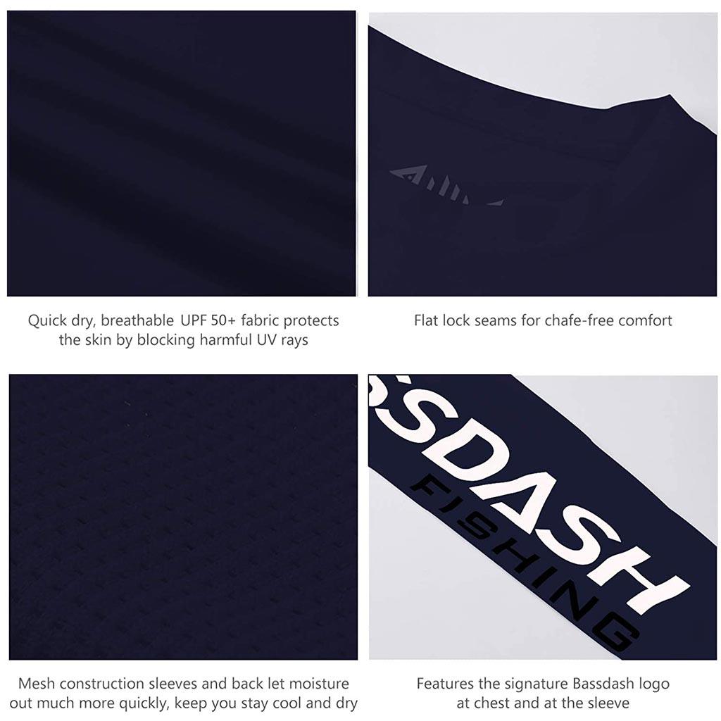 BASSDASH Fishing T Shirts for Men UV Sun Protection UPF 50+ Long Sleeve Tee  T-Shirt White/Vivid Blue Logo Large