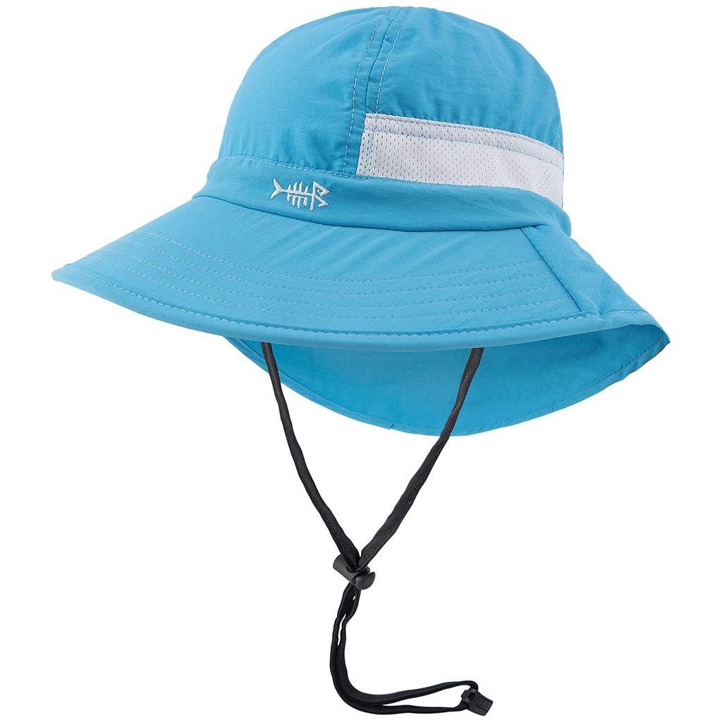 Youth UPF 50+ Sun Hat with Wide Brim Neck Flap Mesh Vent, Blue Dinosaur / Small