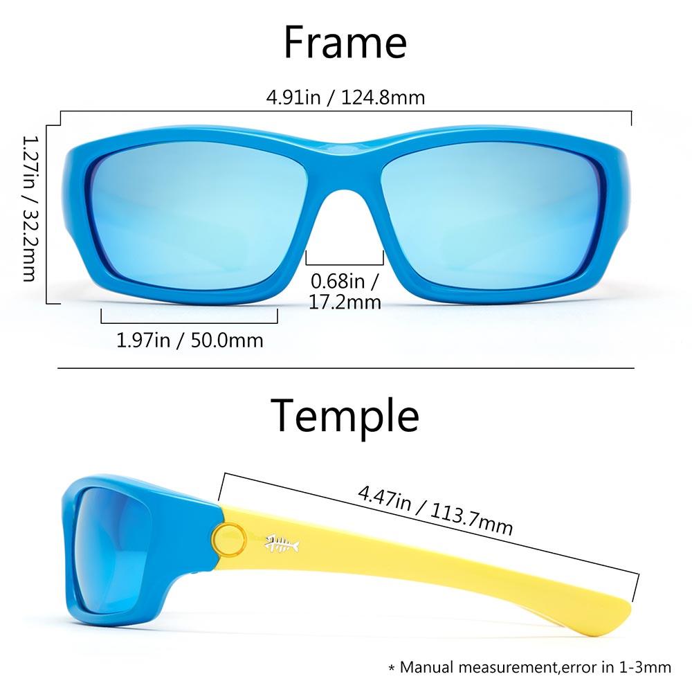 Youth&Kids Polarized UV 400 Protection Sunglasses with Adjustable Strap, Frame – Blue & Yellow/Lens – Blue Mirror