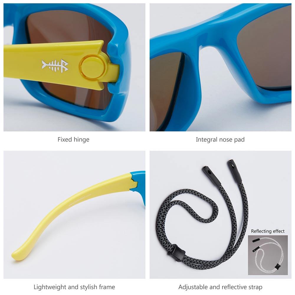 Youth Polarized Fishing Sunglasses with Adjustable Strap | Bassdash Frame – Blue & Yellow/Lens – Blue Mirror