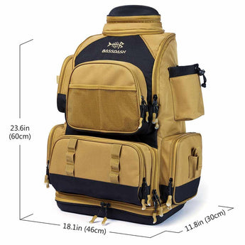 Bassdash Waterproof Fishing Tackle Backpack Rod Holder 3670Tactical Bag, Khaki Without Trays