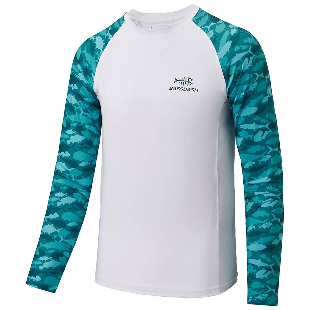 Youth UPF 50+ Camo Long Sleeve Fishing Shirt FS08Y, White/Green Fishes / M