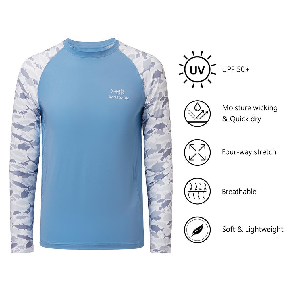 Youth SPF Camo Long Sleeve Fishing Shirt | Bassdash Fishing White/Indigo Watercolor / L