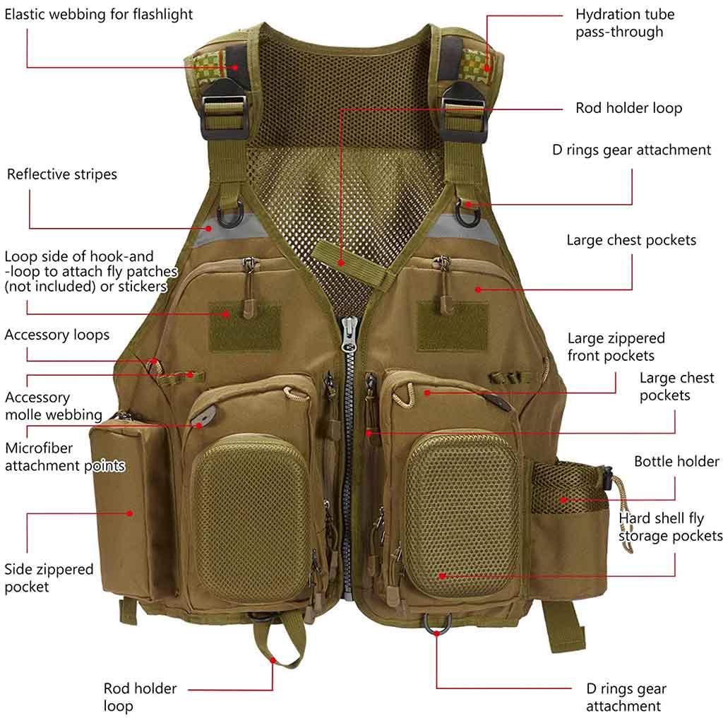 Bassdash Fly Fishing Vest Multi Pocket Waistcoat Adjustable Size Gifts for Men Women, Style Three - Army Green, One Size