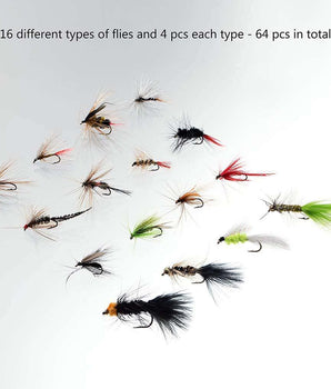 64 Pcs Fly Fishing Assorted Flies Kit with Magnetic Fly Box - Bassdash